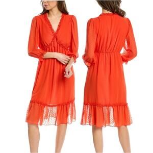 *NWOT NANETTE LEPORE Madeline Clip Jacquard Long Sleeve Dress in Tangerine  Sz 6